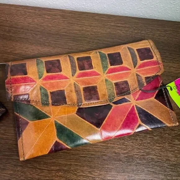 Mediterranean trading co geometric leather wallet and coin pouch two piece set - Picture 2 of 11